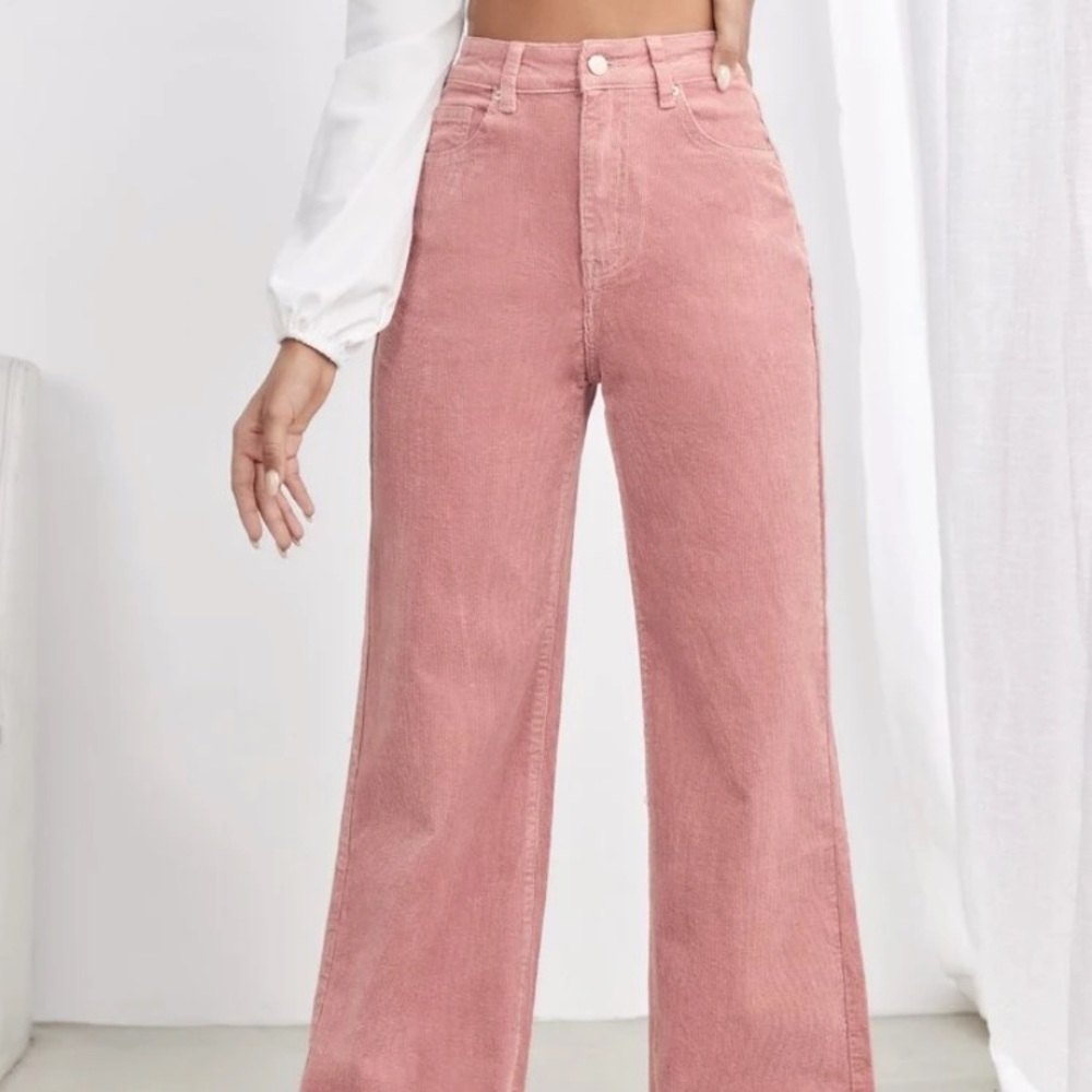 Pink High Waist Slant pocket cord pants